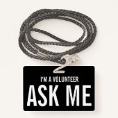 私は頼ボランティア白黒 バッジ (裏面ランヤード)