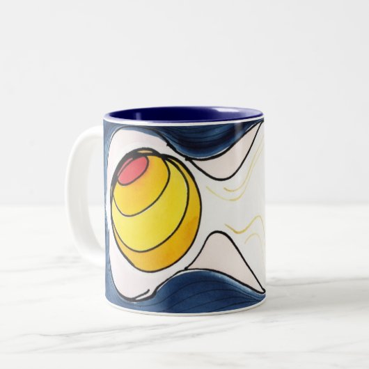 私は食べますモモを敢えてしますか。 ツートーンマグカップ (正面左)