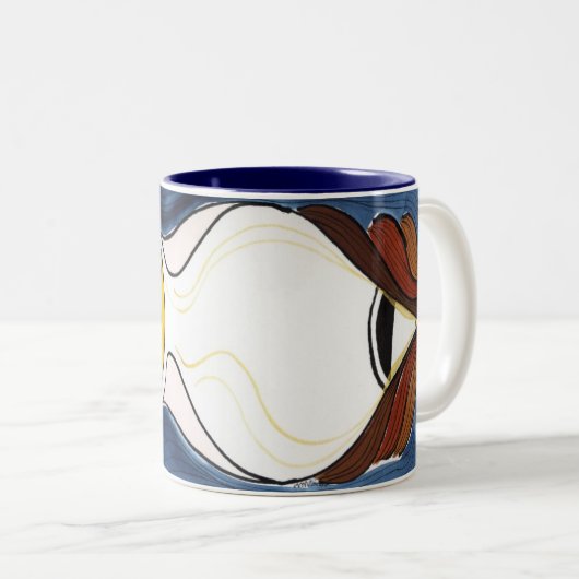 私は食べますモモを敢えてしますか。 ツートーンマグカップ (正面右)