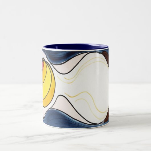 私は食べますモモを敢えてしますか。 ツートーンマグカップ (中央)