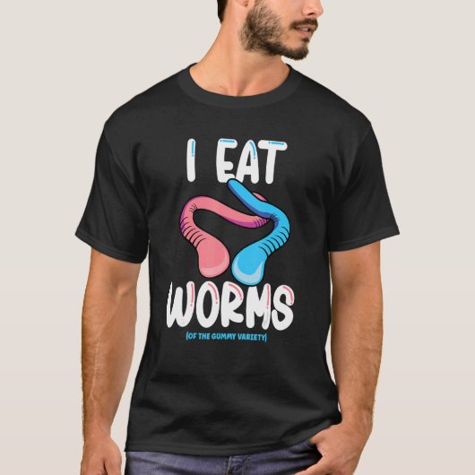 私は食べグミの種類のキャンディのグミ虫 Tシャツ (正面)