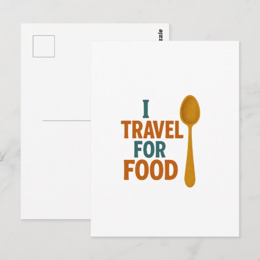 私は食べ物のために旅行 – ヴィンテージスプーンアドベンチャー ポストカード (正面/裏面)