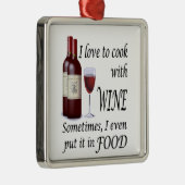 私は食糧のワインと-調理することを愛します メタルオーナメント (右)