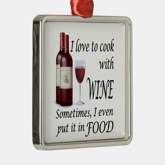 私は食糧のワインと-調理することを愛します メタルオーナメント (右)