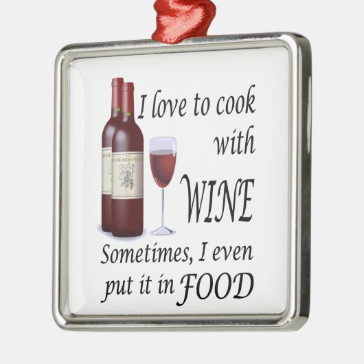 私は食糧のワインと-調理することを愛します メタルオーナメント (左)
