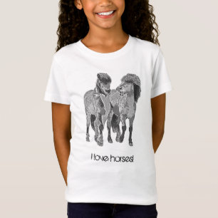 私は馬が大好き!キュートなアイスランドのポニー Tシャツ