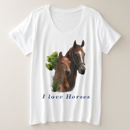 私は馬が大好き プラスサイズTシャツ (デザイン正面)