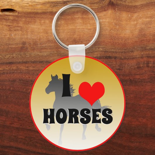 私は馬と赤いハート、園芸/ゴールデン大好き キーホルダー (正面)