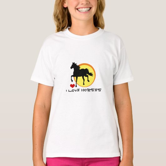 私は馬と黒馬のランニング/園芸学が大好き Tシャツ (正面)