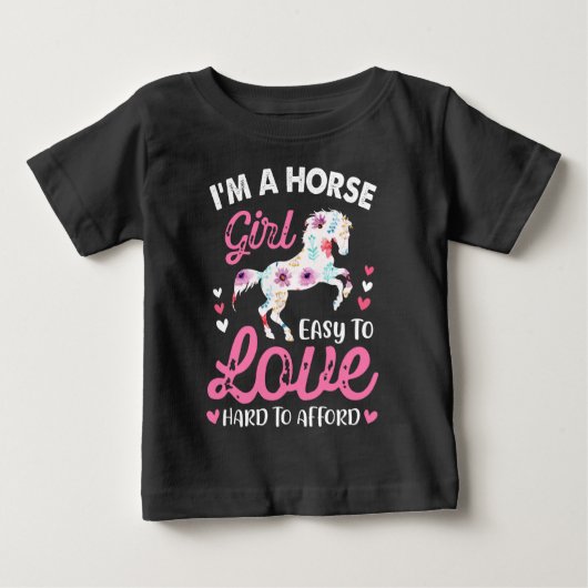 私は馬好きの女の子 愛するのは簡単だけど、お手入れは難しい ベビーTシャツ (正面)