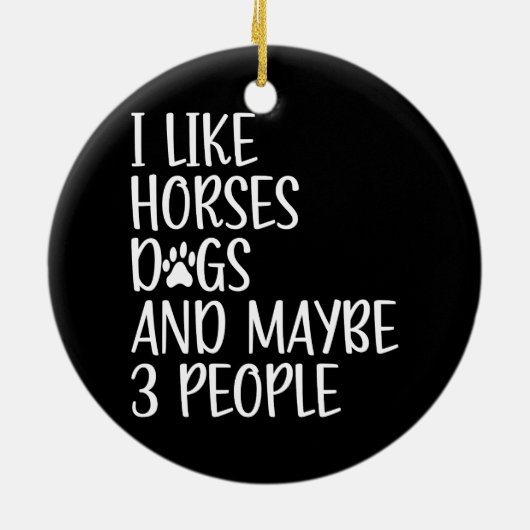 私は馬犬と多分3人が好きおもしろい セラミックオーナメント (裏面)