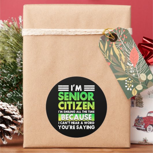 私は高齢者だ私はいつも笑顔でレトロ ラウンドシール (クリスマス)