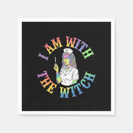 私は魔女と一緒にいる – & 不気味神秘的なハロウィーン スタンダードカクテルナプキン (正面)