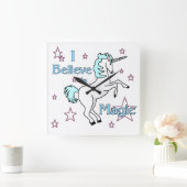 私は魔法のユニコーンの柱時計で信じます スクエア壁時計 (ホーム)
