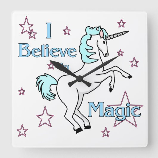 私は魔法のユニコーンの柱時計で信じます スクエア壁時計 (正面)