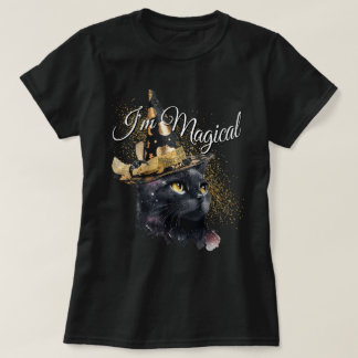 私は魔法の黒猫レディースハロウィーンTシャツ Tシャツ