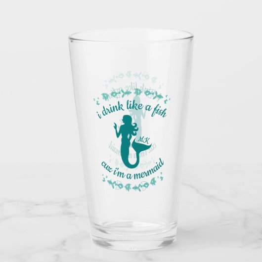 私は魚のように飲むカズ私は人魚のおもしろいモノグラム タンブラーグラス (正面)