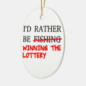 私は魚釣り...宝くじに当たること セラミックオーナメント (左)