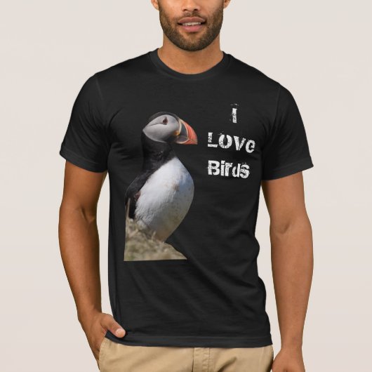 私は鳥のツノメドリのワイシャツを愛します Tシャツ (正面)