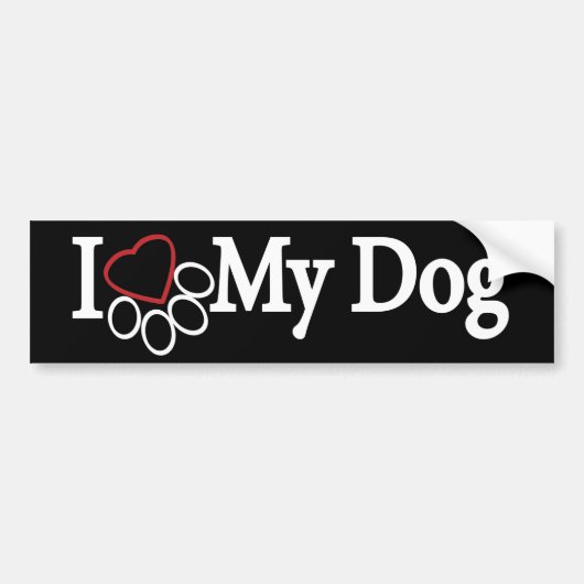 私は黒いバンパーステッカーの私の犬の白を愛します バンパーステッカー (正面)