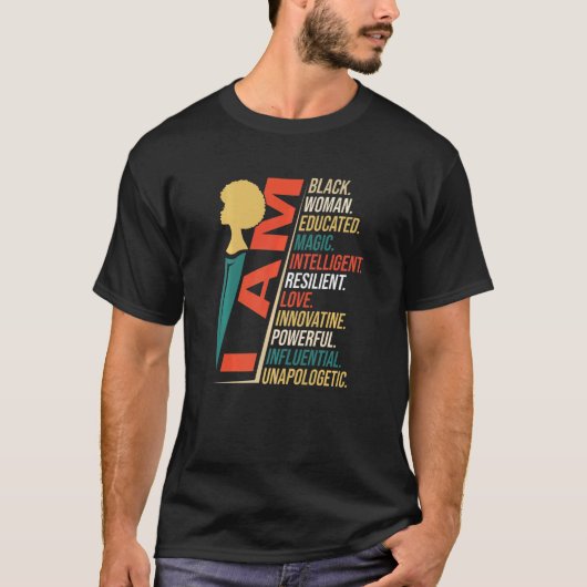 私は黒い女性の教育メラニン黒の歴史モ Tシャツ (正面)