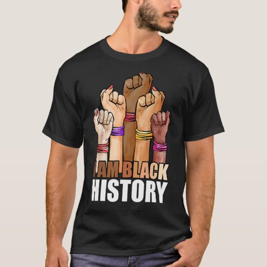 私は黒い歴史の月Rise Hand African America Tシャツ (正面)