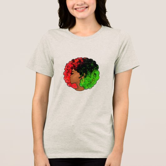 私は黒い歴史パンアフリカ国旗afo女性の赤 トライブレンドTシャツ (正面)