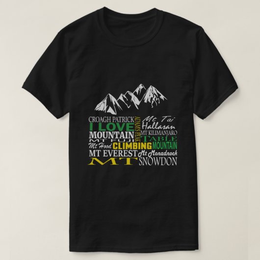 私は黒いTシャツに上る山を愛します Tシャツ (デザイン正面)