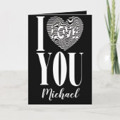 私は黒の上の白黒のストライプのハートが大好き シーズンカード (正面)