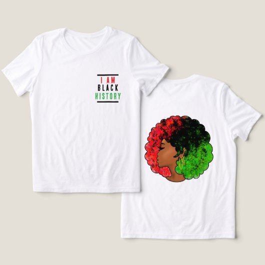 私は黒人の歴史パン・アフリカン・フラグ・アフロ女性赤 トライブレンドTシャツ (デザイン正面&裏面)