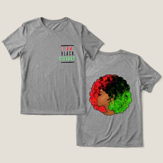 私は黒人の歴史パン・アフリカン・フラグ・アフロ女性赤 トライブレンドTシャツ (デザイン正面&裏面)