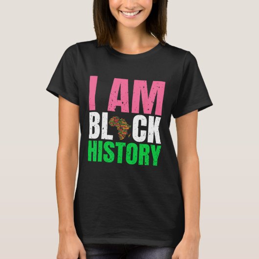 私は黒人の歴史月間 ジューンティーンス ピンクとグリーン Tシャツ (正面)