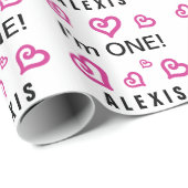 私は1つのかわいいピンクのハートの名前をカスタムする1歳CZです ラッピングペーパー (ロールコーナー)