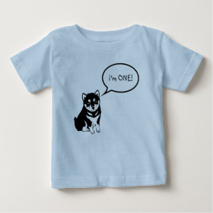 私は1ドッグスピーチバブル2青ベビーシャツ ベビーTシャツ