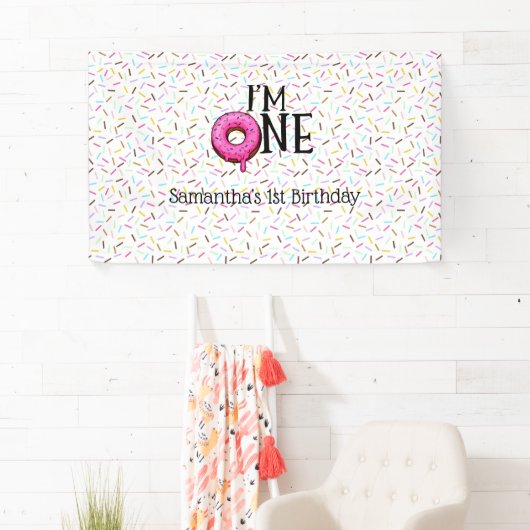 私は1人のドーナツ1歳の誕生日だ 横断幕 (インサイチュ)