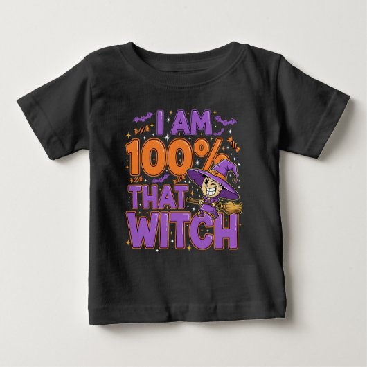 私は100%その魔女ハロウィンおもしろい ベビーTシャツ (正面)
