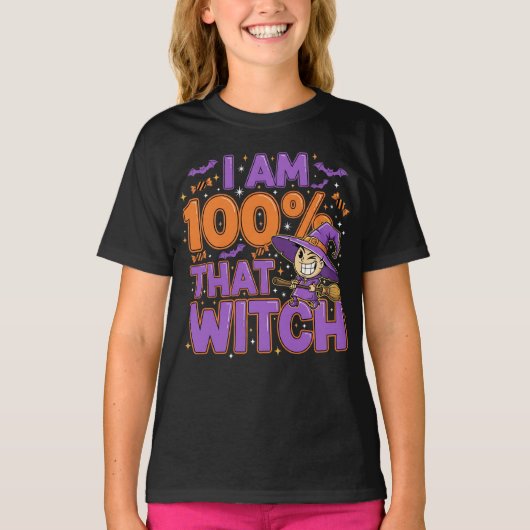 私は100%その魔女ハロウィンおもしろい Tシャツ (正面)