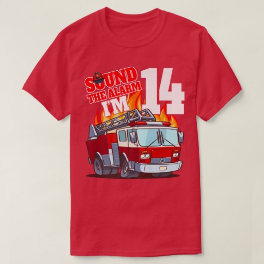 私は14消防士誕生日消防車14歳Fi Tシャツ (デザイン正面)