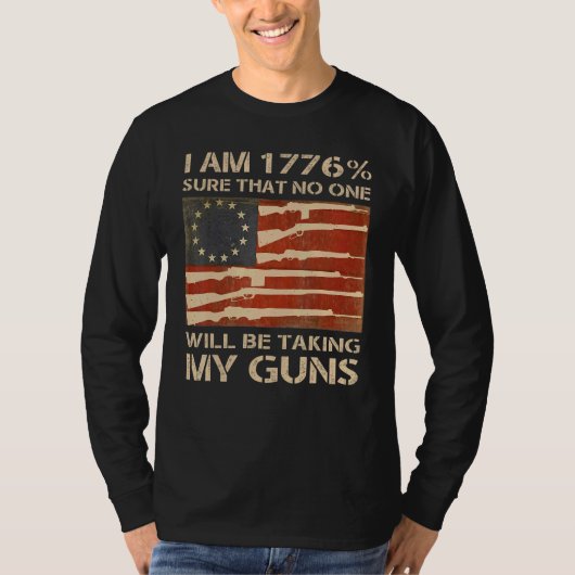 私は1776確かに誰も私の銃を持っていないアメリカ国旗V Tシャツ (正面)