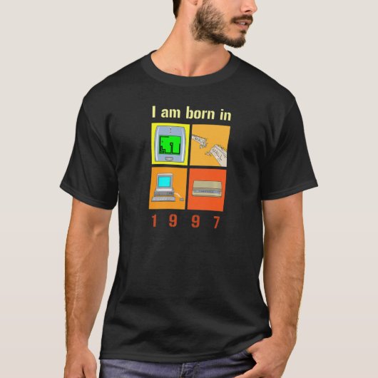 私は1997生まれの引用文と携帯電話のBe Tシャツ (正面)