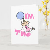 私は2ステックフィギュア女の子誕生日Tシャツ カード (黄色い花)