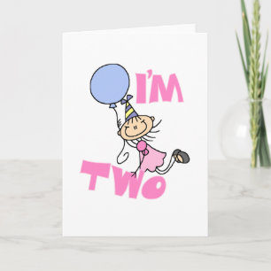 私は2ステックフィギュア女の子誕生日Tシャツ カード