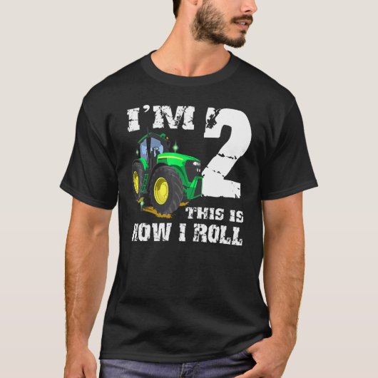 私は2ファーム納屋周囲の庭トラクター2nd誕生日パーティー tシャツ (正面)