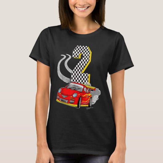 私は2歳レーシングカー幼児クルー第2誕生 Tシャツ (正面)