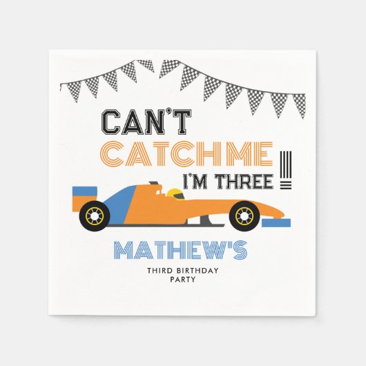私は3つのレースカーの3番目の誕生日である私をキャッチできない スタンダードカクテルナプキン (正面)