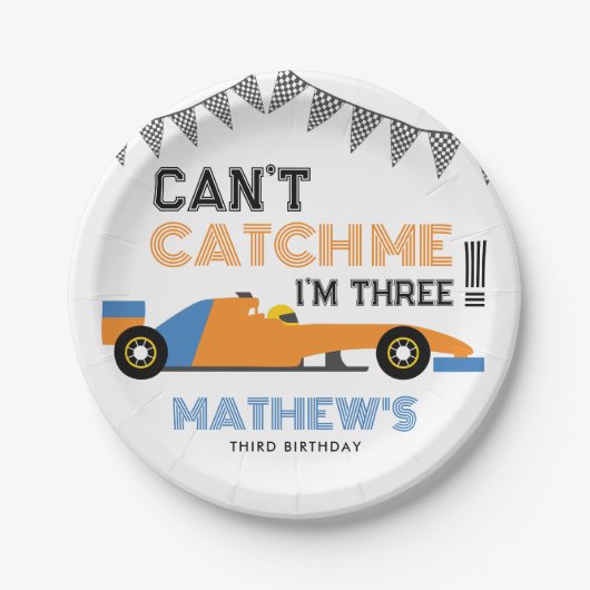 私は3つのレースカーの3番目の誕生日である私をキャッチできない ペーパープレート (正面)