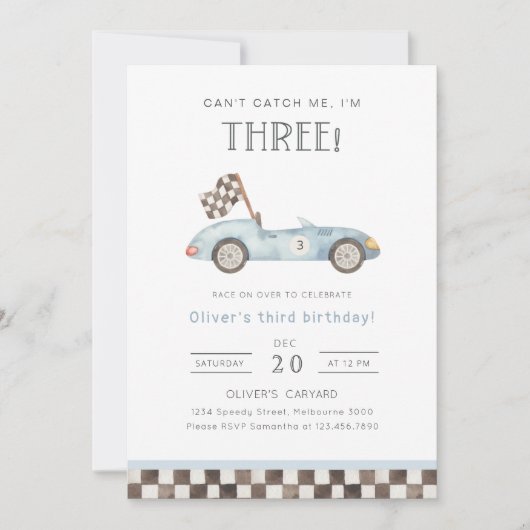 私は3つのレースカーの3番目の誕生日である私をキャッチできない 招待状 (正面)