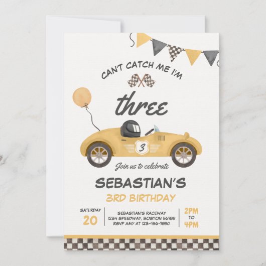 私は3つのレースカーの3番目の誕生日である私をキャッチできない 招待状 (正面)