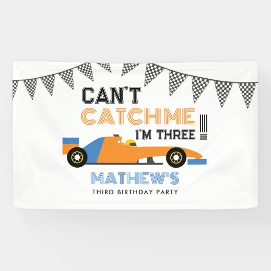 私は3つのレースカーの3番目の誕生日である私をキャッチできない 横断幕 (横)