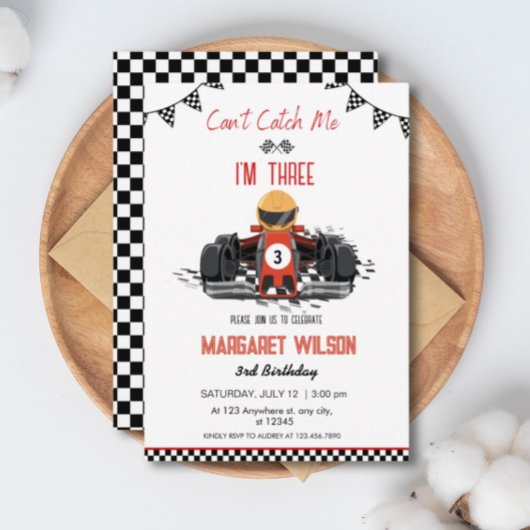 私は3つの赤いレースカー3rdの誕生日である私をキャッチできない 招待状
